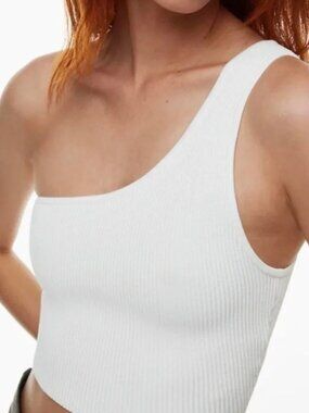 Aritzia Babaton One Shoulder Sculpt Knit Crop Tank Top White, Size M